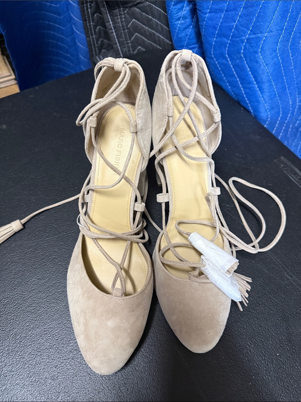 Marc Fisher Taupe Suede Lace-Up Pointed Flats